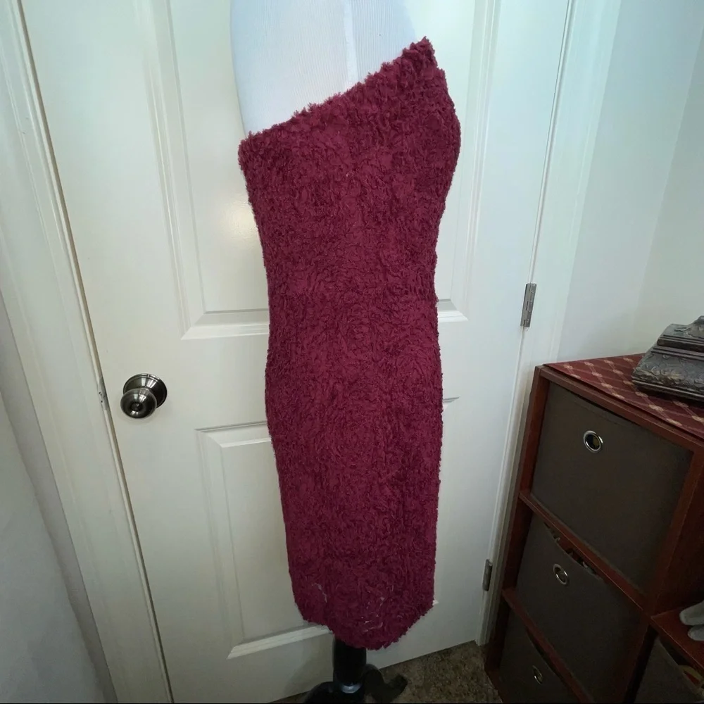 Storia Textured Floral Mini Dress Strapless Bodycon Maroon L - Picture 7 of 17